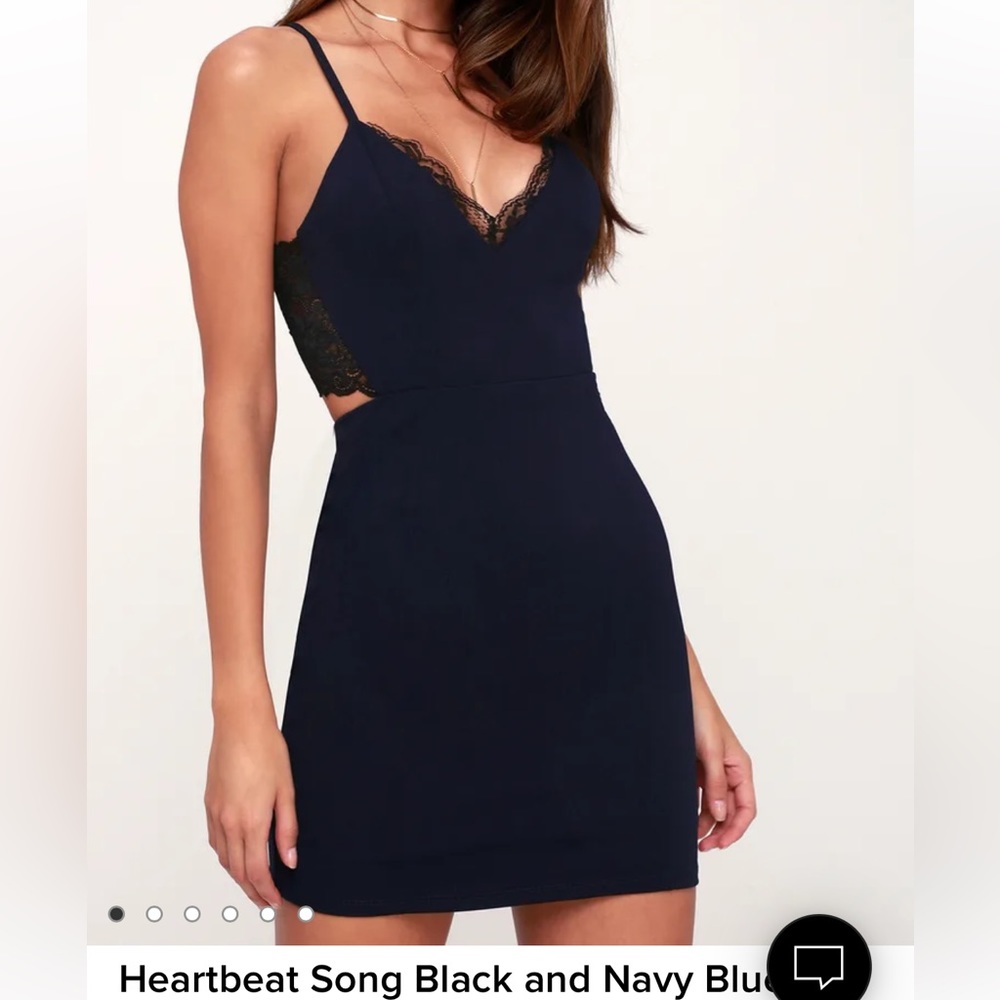 Lulus Heartbeat Song Black and Navy Blue Backless Lace Dress